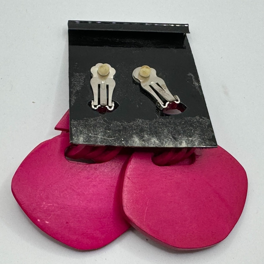 Vintage Carol For Eva Graham Clip On Earrings Large Dangle Bright Pink Geometric - Picture 5 of 10